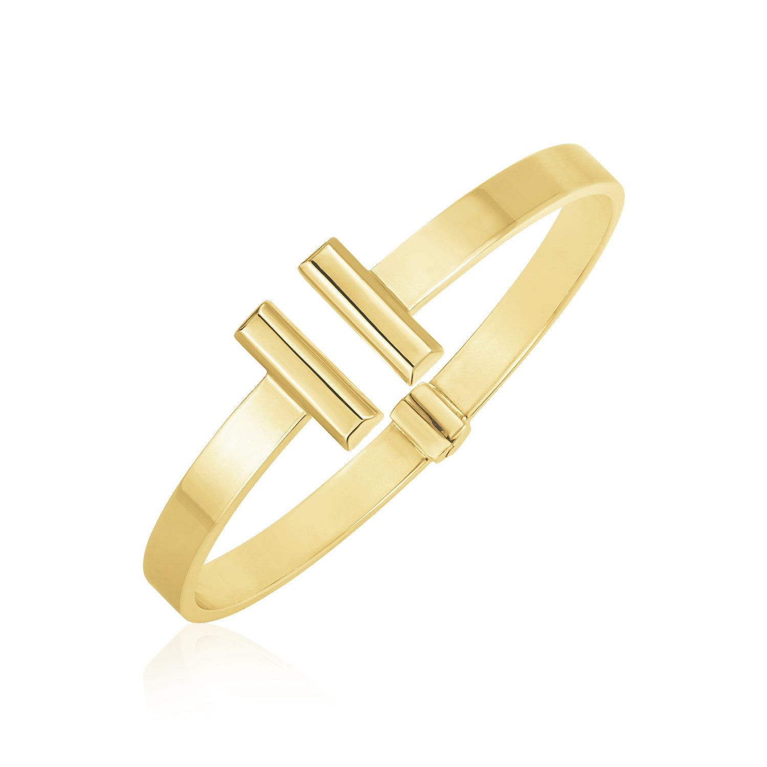 14k Yellow Gold High Polish Bar Cuff Bangle (6.00 mm) in a sleek high-contrast midnight luxury editorial style