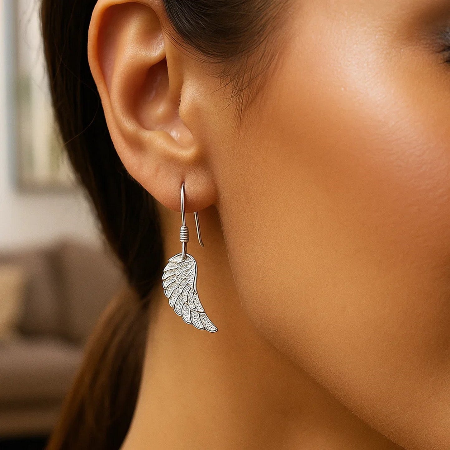 Sterling Silver Textured Angel Wing Earrings - Peelerie