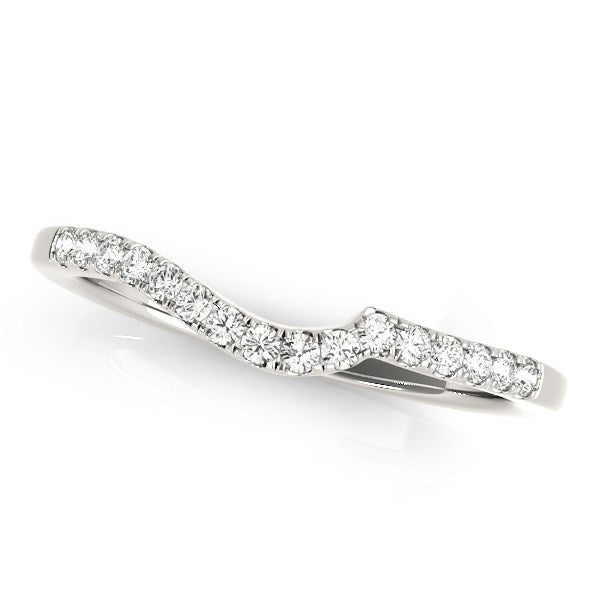 14k White Gold Curved Style Pave Diamond Wedding Ring (1/6 cttw) in a sleek high-contrast midnight luxury editorial style