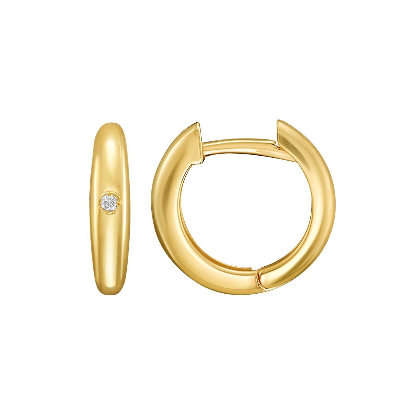 14K Yellow Gold Diamond Small Hoop Earrings