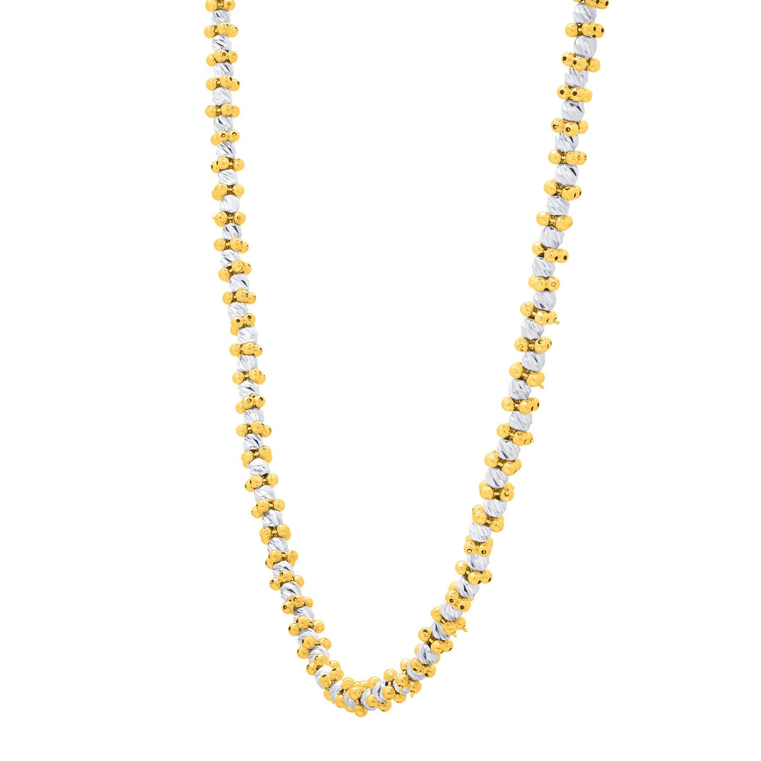 Two Tone Pallina Bead Necklace in 14K Gold in a sleek high-contrast midnight luxury editorial style