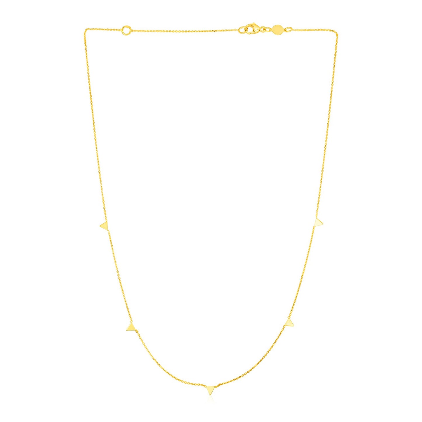 14K Yellow Gold Necklace with Triangles in a sleek high-contrast midnight luxury editorial style