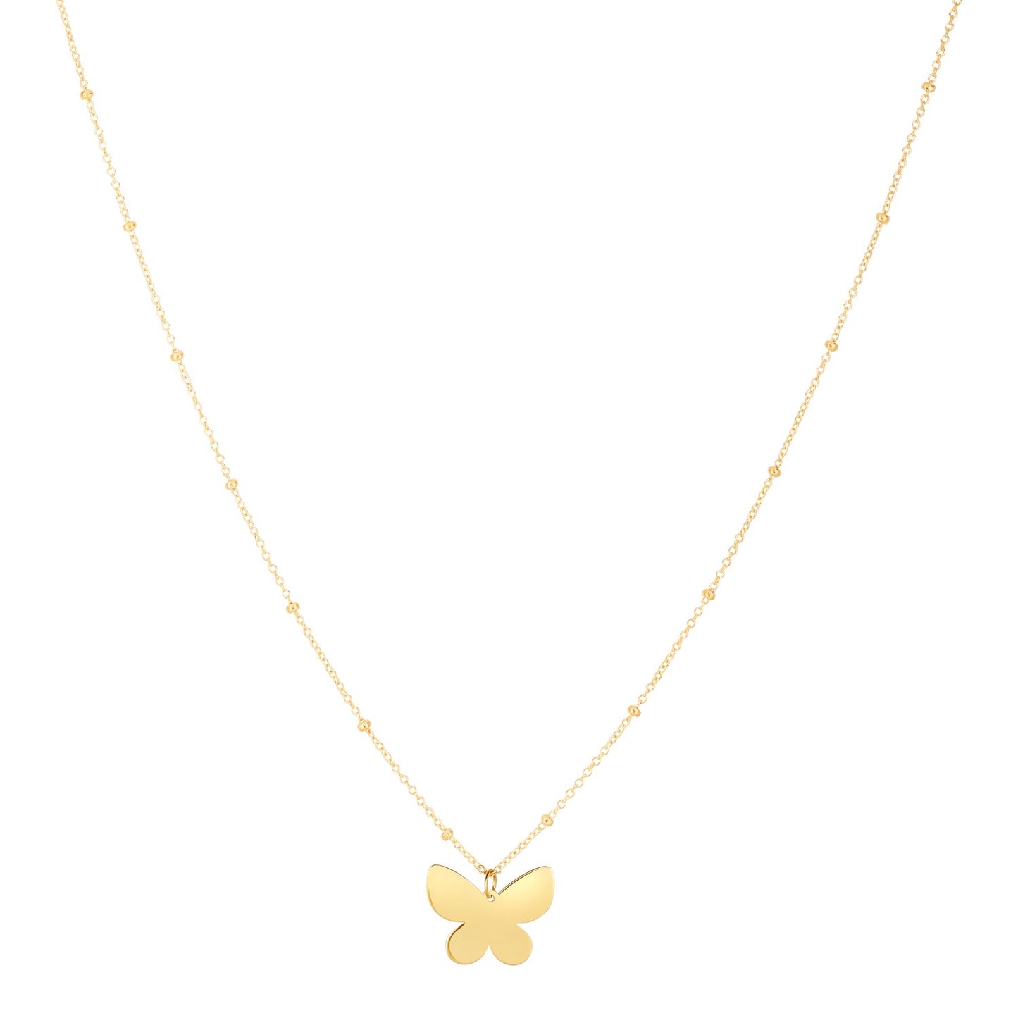 14k Yellow Gold Papillon Butterfly Necklace in a sleek high-contrast midnight luxury editorial style