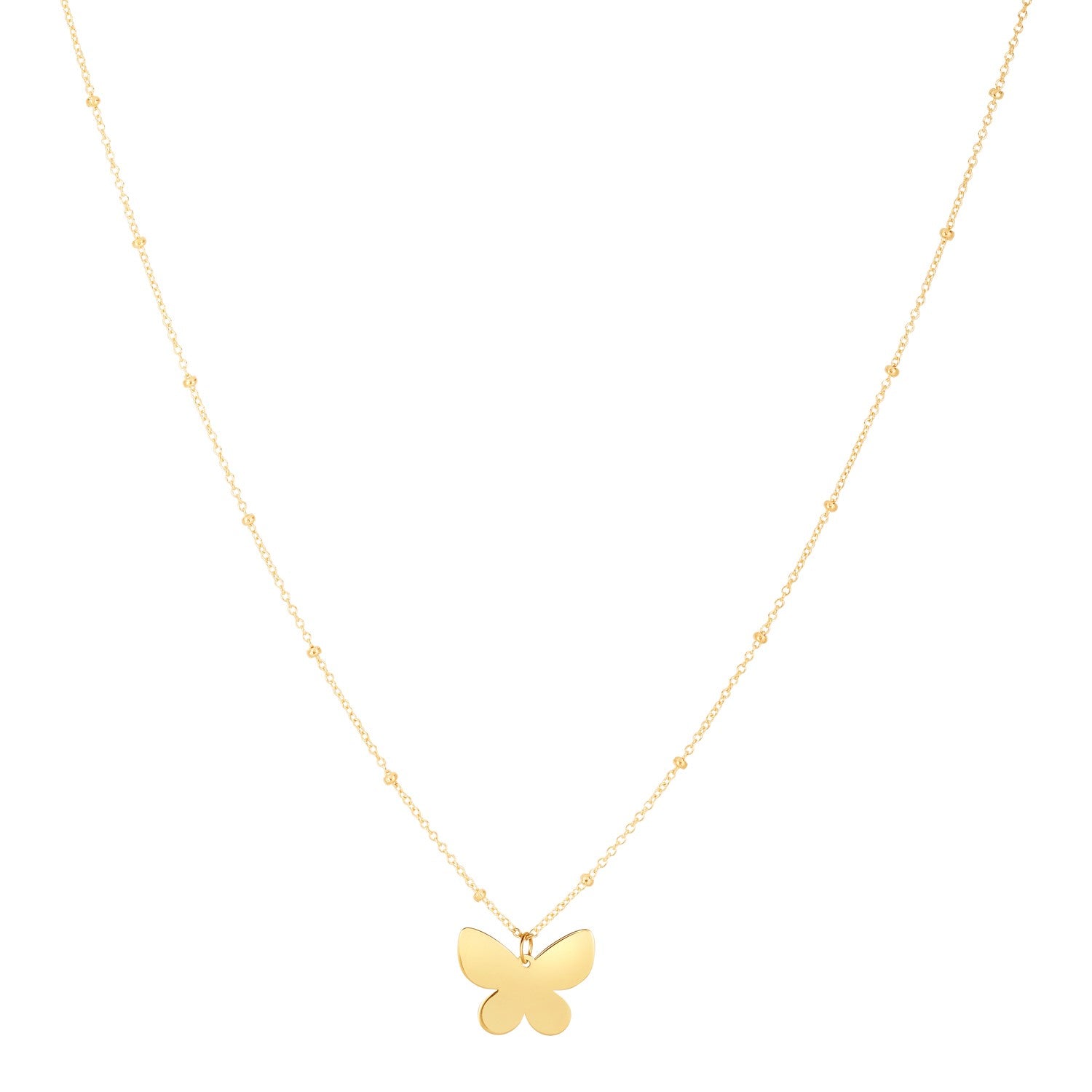 14k Yellow Gold Papillon Butterfly Necklace in a sleek high-contrast midnight luxury editorial style