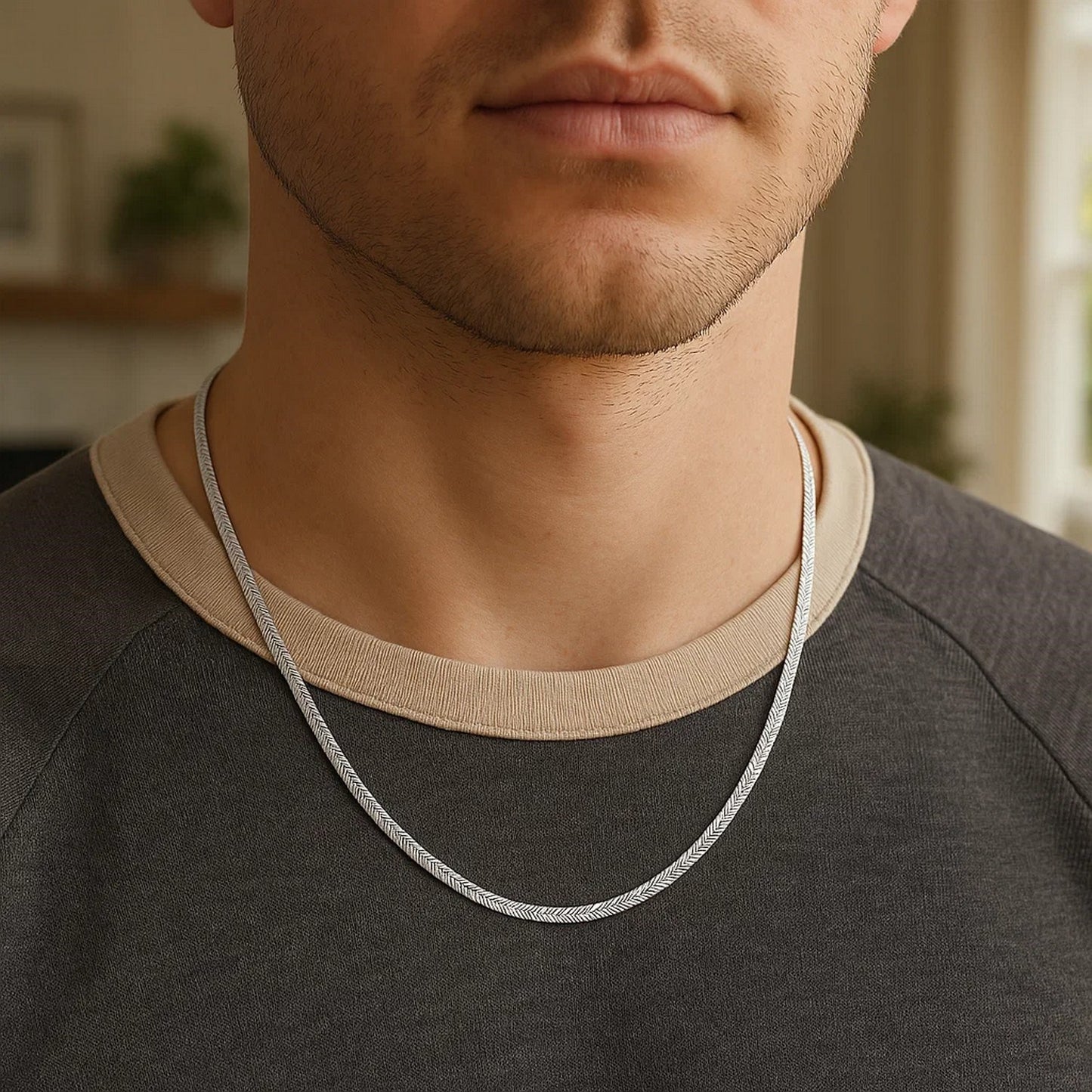 Sterling Silver Rhodium Plated Herringbone Chain (3.30 mm) - Peelerie