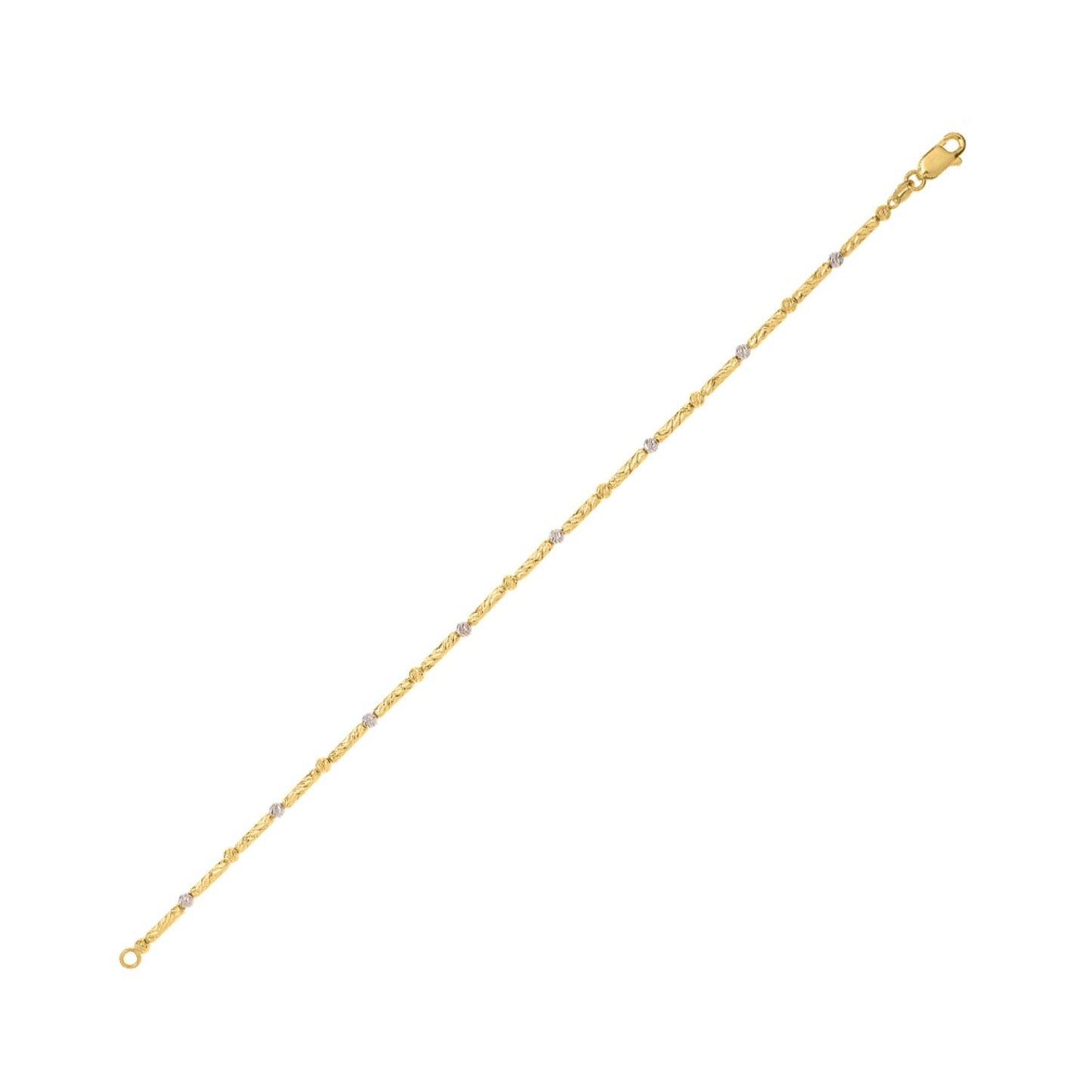 Two Tone Bar and Bead Bracelet in 14K Gold (1.70 mm) in a sleek high-contrast midnight luxury editorial style