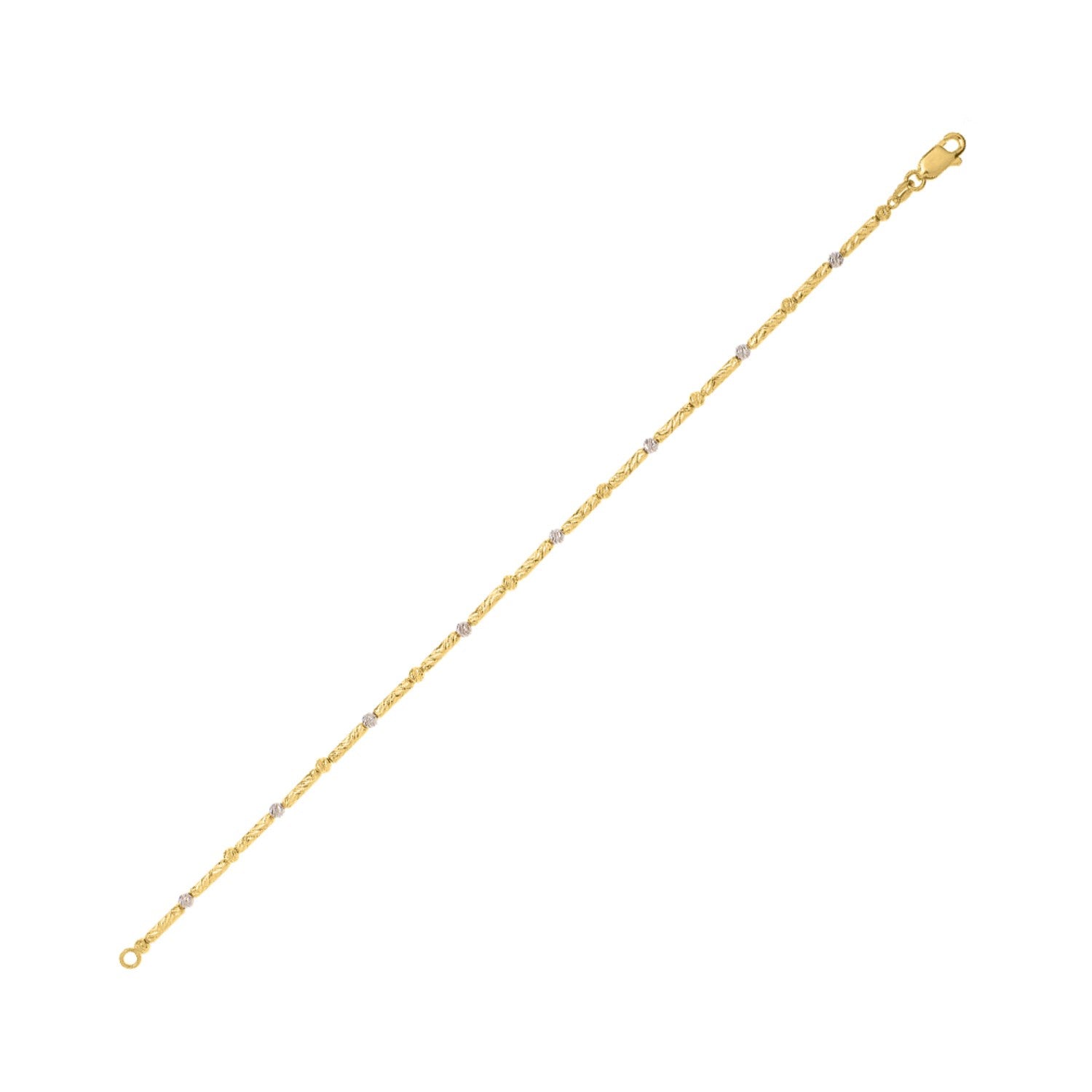 Two Tone Bar and Bead Bracelet in 14K Gold (1.70 mm) in a sleek high-contrast midnight luxury editorial style
