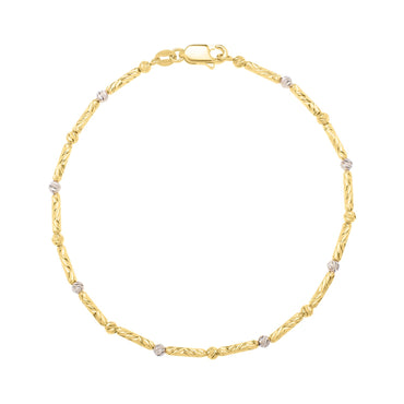 Two Tone Bar and Bead Bracelet in 14K Gold (1.70 mm)