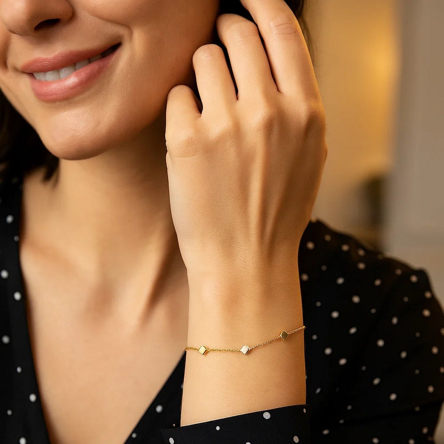 14k Two Tone Gold Bracelet with Polished Cubes