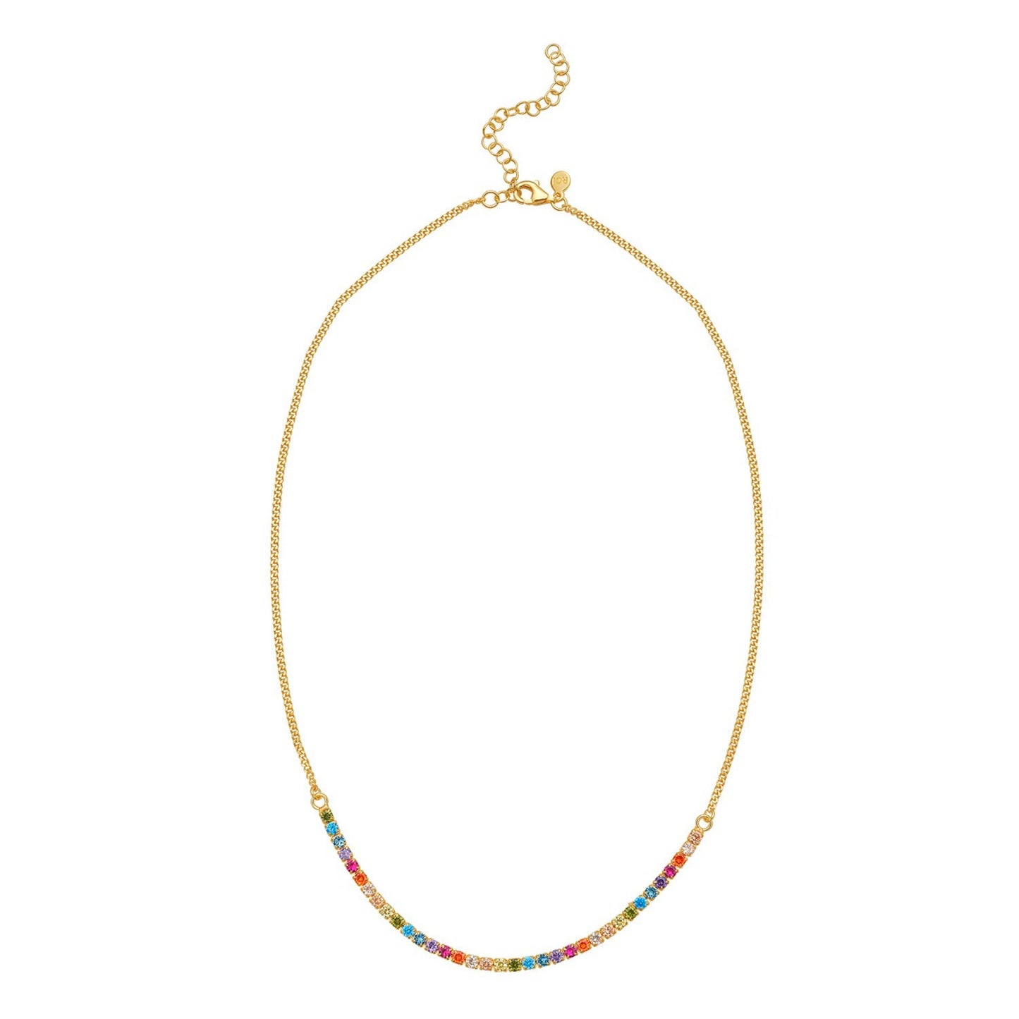 Sterling Silver Gold Plated Rainbow CZ Necklace