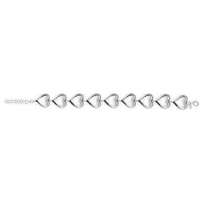 Sterling Silver Rhodium Plated Puffed Hearts Bracelet
