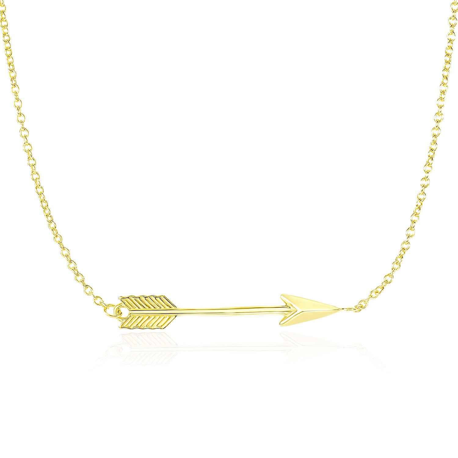 14k Yellow Gold Chain Necklace with Horizontal Arrow Pendant in a sleek high-contrast midnight luxury editorial style