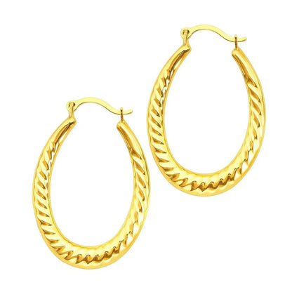 14k Yellow Gold Hoop Earrings with Textured Details - Peelerie