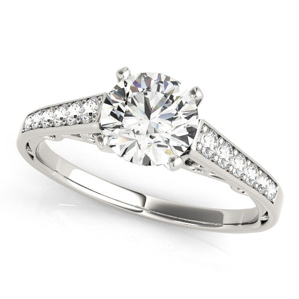 14k White Gold Cathedral Design Diamond Engagement Ring (1 1/4 cttw) in a sleek high-contrast midnight luxury editorial style