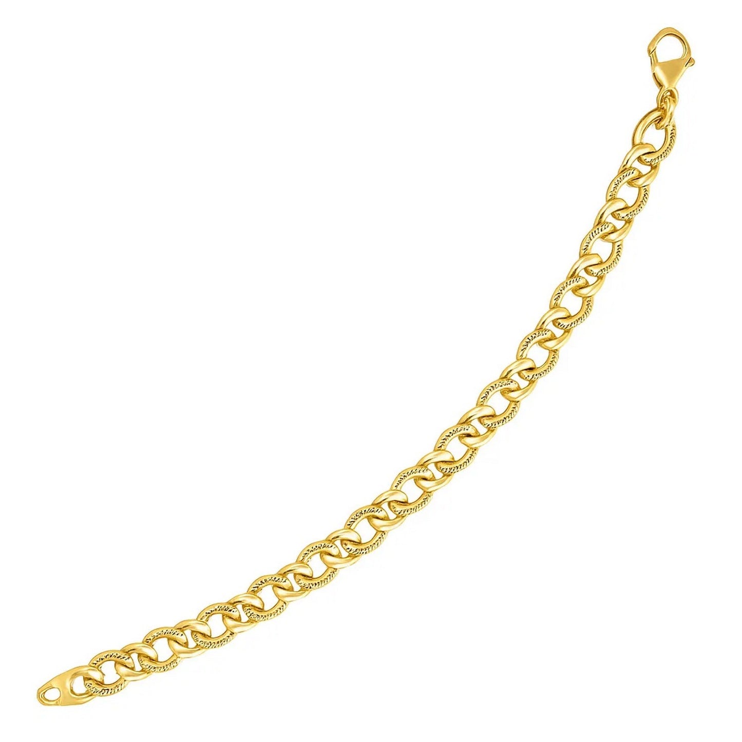 14k Yellow Gold Curb Chain Design with Diamond Cuts Bracelet (8.80 mm) in a sleek high-contrast midnight luxury editorial sty