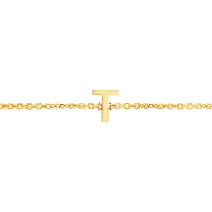 14K Yellow Gold Mini Initial T Bracelet