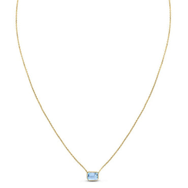 14K Yellow Gold Emerald Cut Blue Topaz Necklace