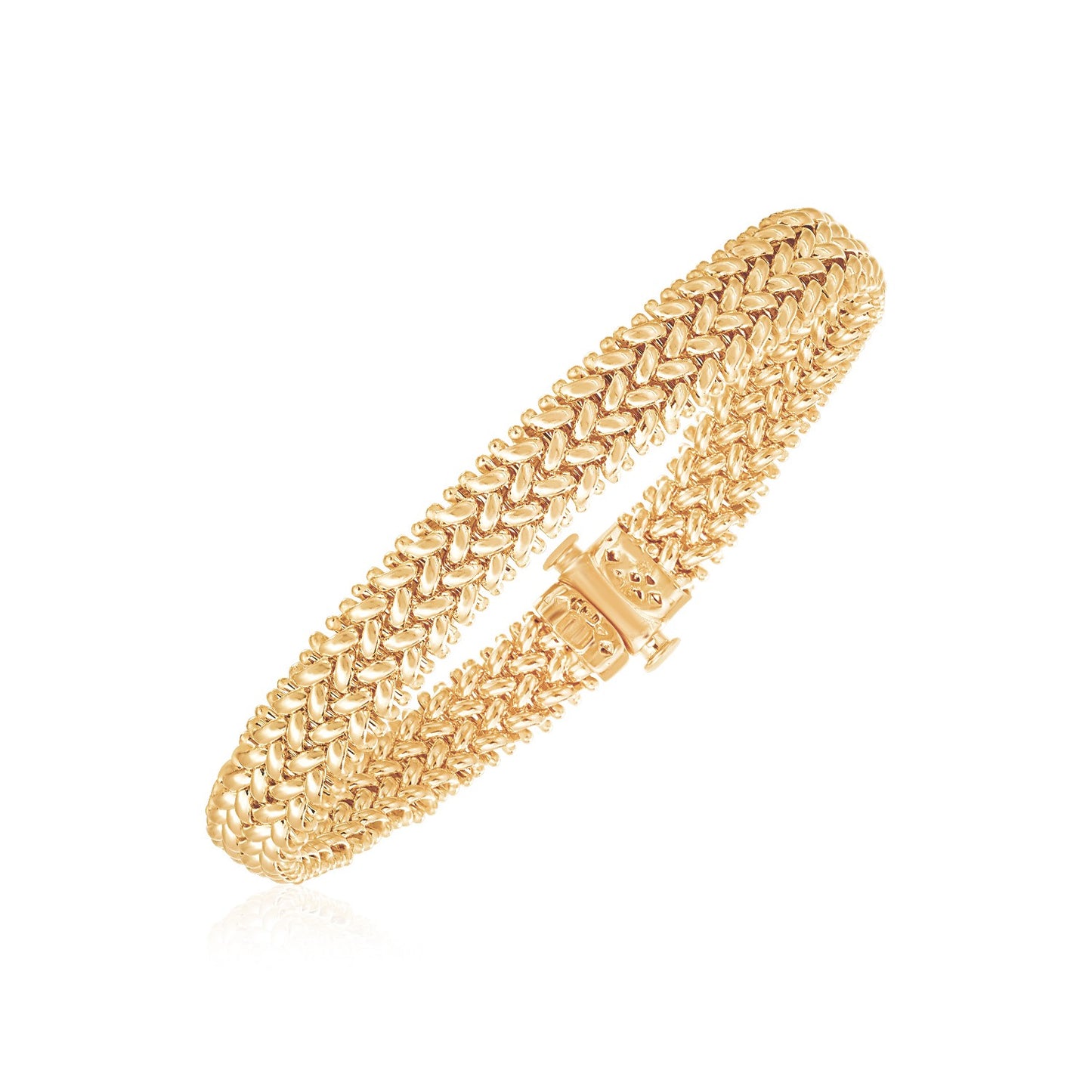 14k Yellow Gold High Polish Thick Braided Bracelet (8.80 mm) in a sleek high-contrast midnight luxury editorial style