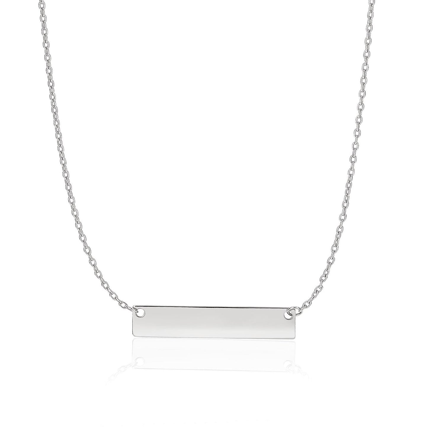 14k White Gold Smooth Flat Horizontal Bar Style Necklace in a sleek high-contrast midnight luxury editorial style