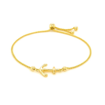 14k Yellow Gold Anchor Design Adjustable Lariat Bracelet