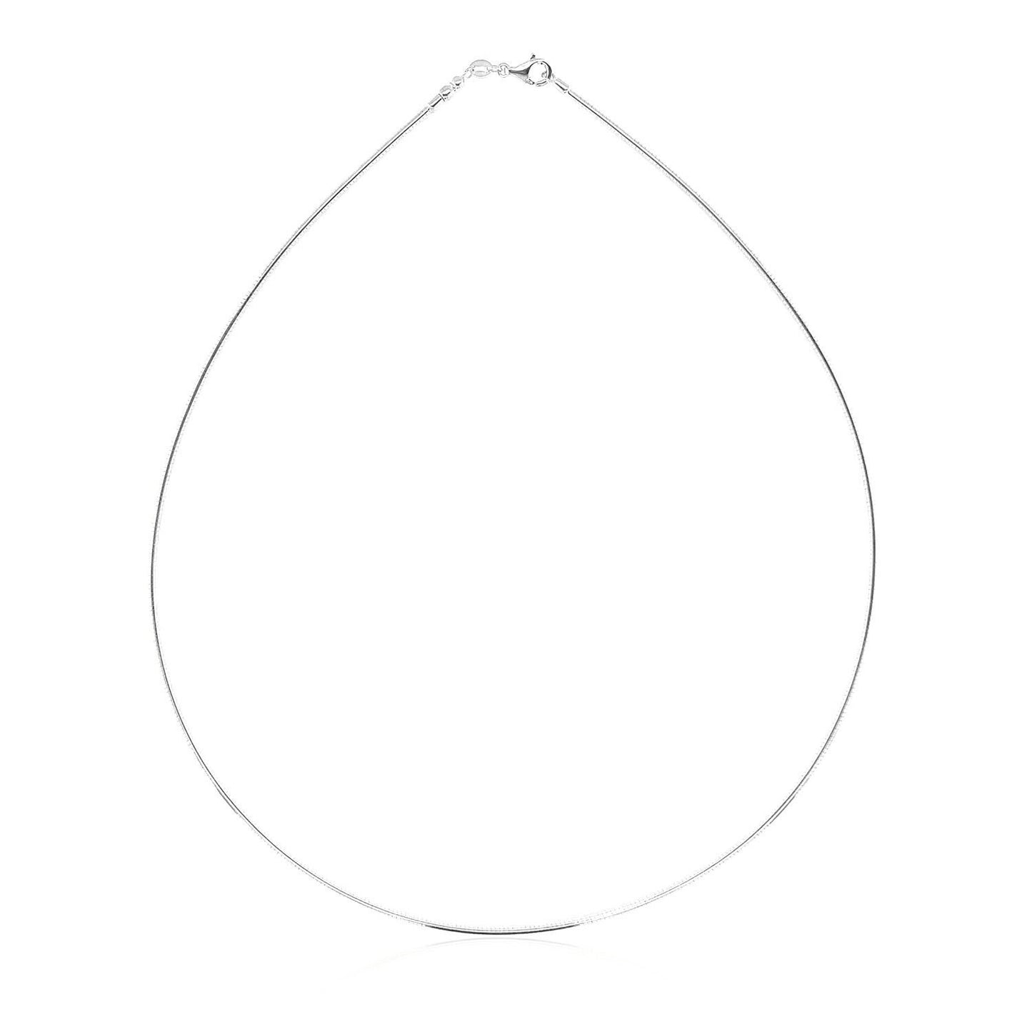 Sterling Silver Round Omega Style Chain Necklace with Rhodium Plating (1.55mm)