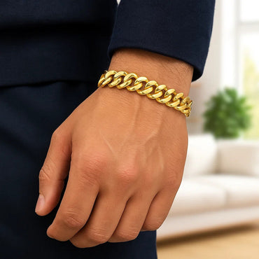 14k Yellow Gold Polished Curb Chain Bracelet (11.50 mm) - Peelerie