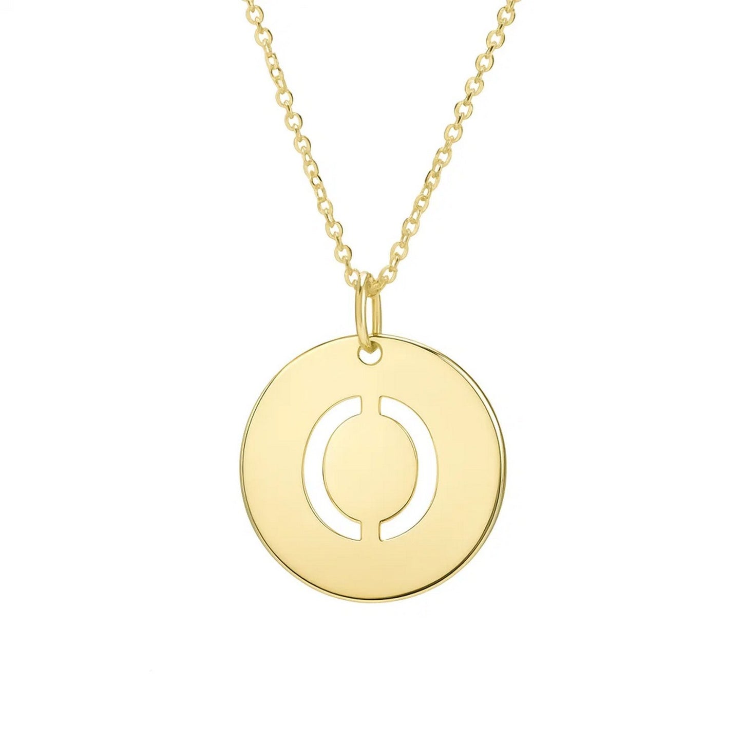 14K Yellow Gold Disc Initial O Pendant