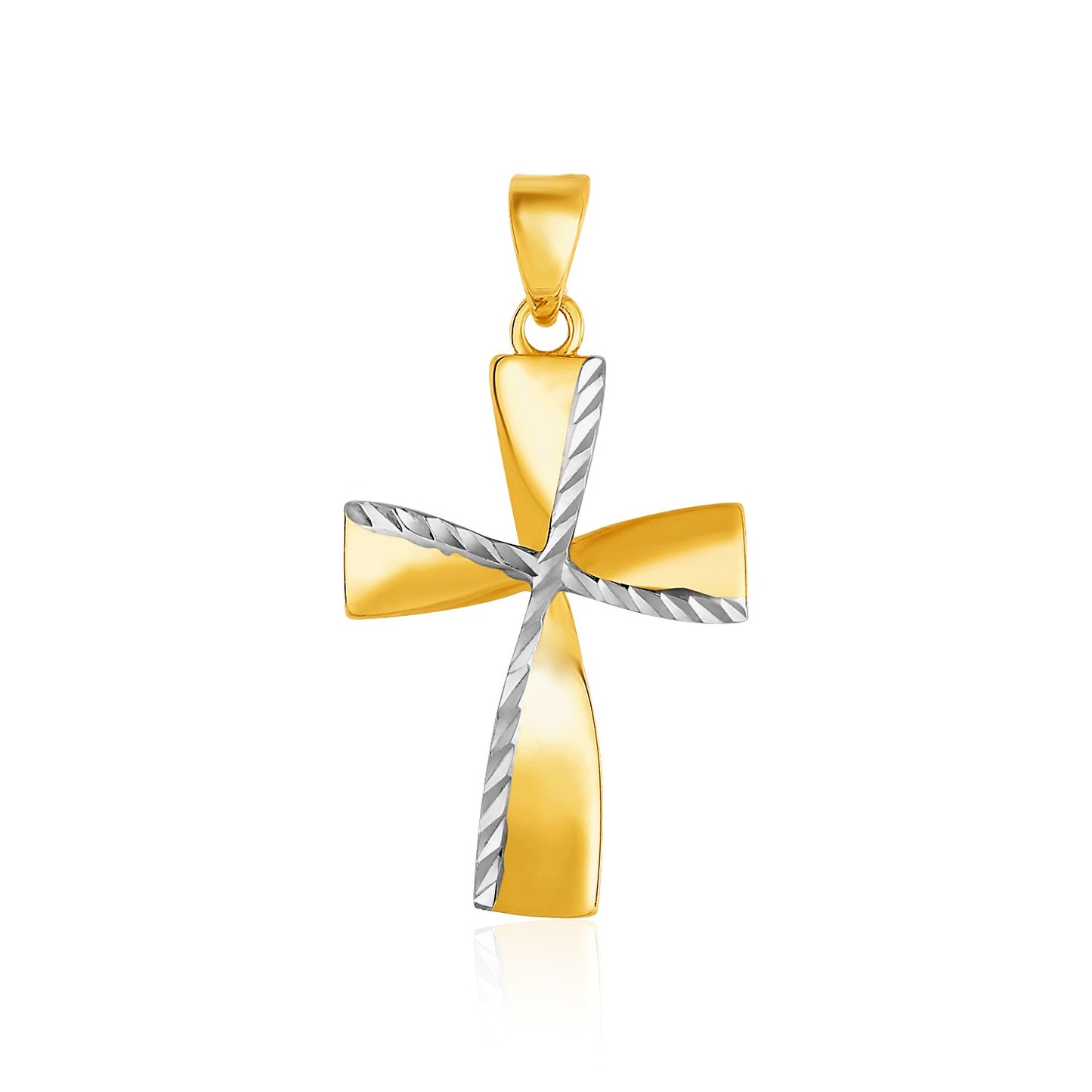 14k Two-Toned Yellow and White Gold Textured Cross Pendant in a sleek high-contrast midnight luxury editorial style