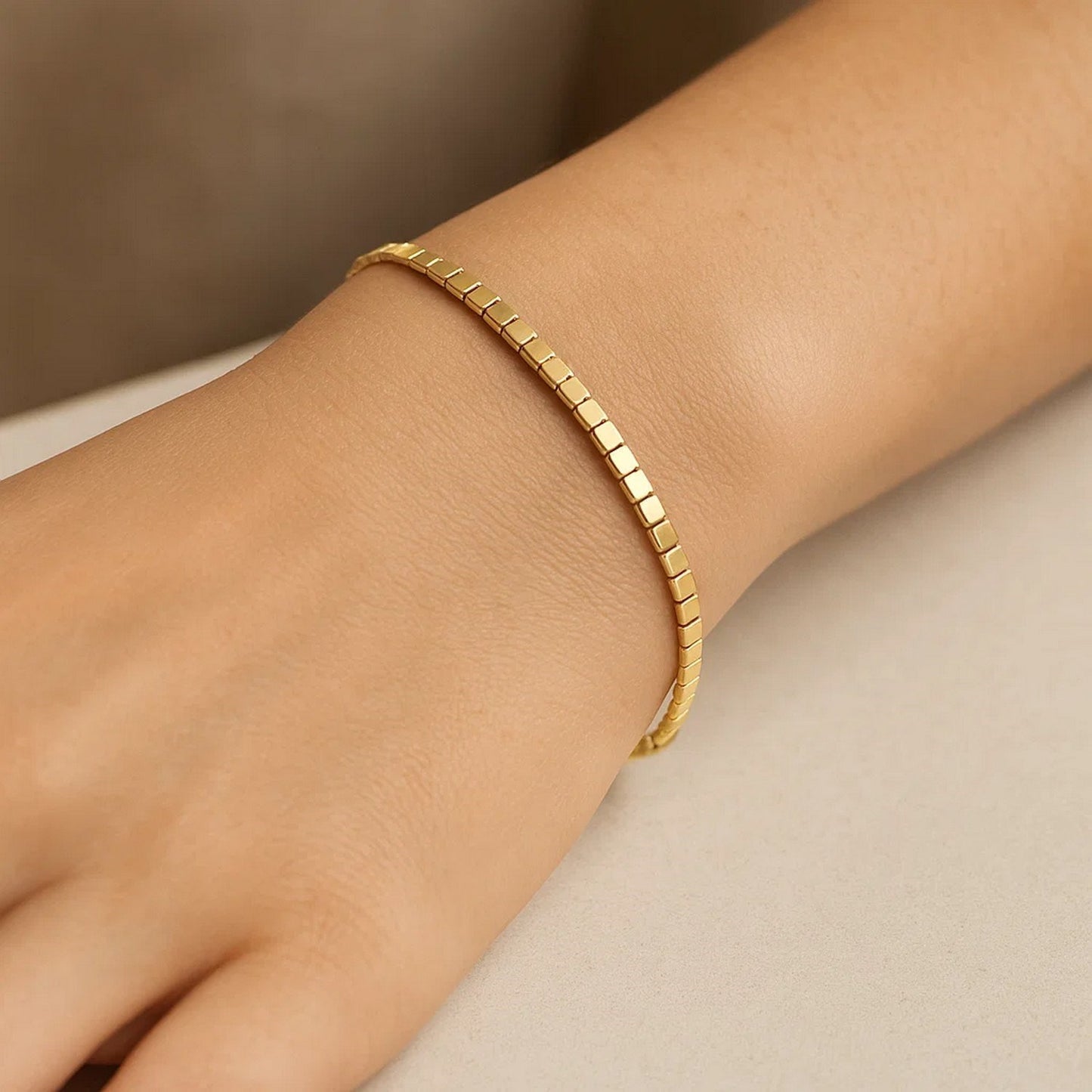 Mini Cube Bracelet in 14K Yellow Gold (2.60 mm)