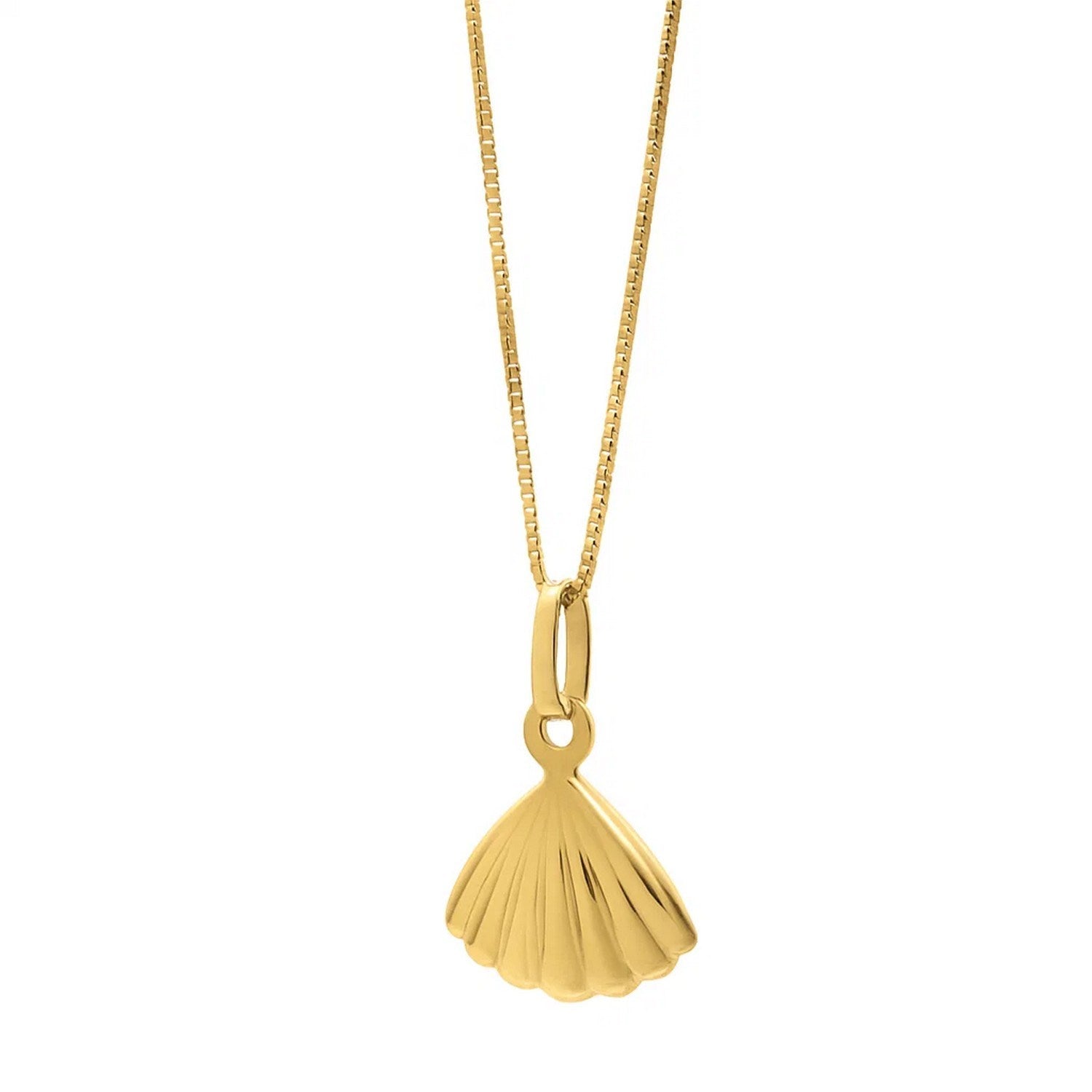 Sea Shell Necklace in 10K Yellow Gold in a sleek high-contrast midnight luxury editorial style