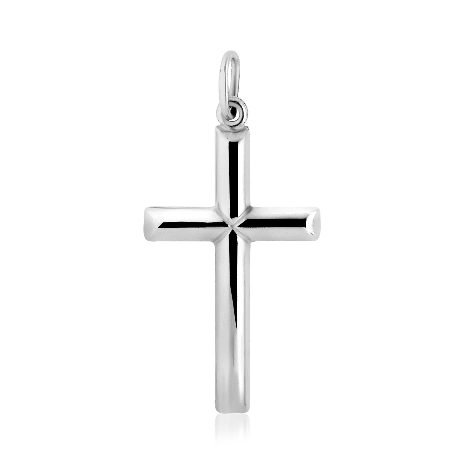 Sterling Silver Polished Bar Cross Pendant in a sleek high-contrast midnight luxury editorial style