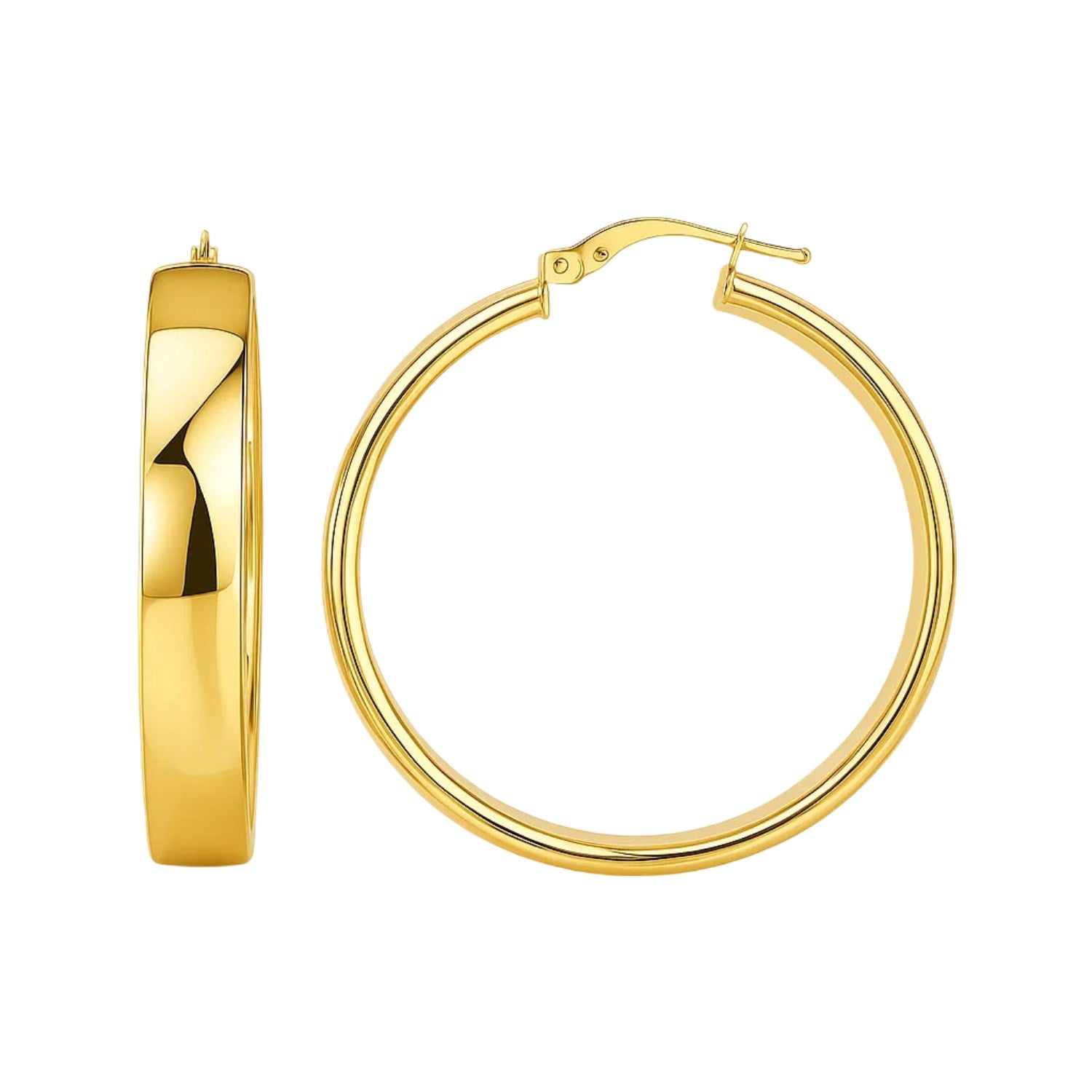 14k Yellow Gold Wedding Band Hoops (7x35mm) in a sleek high-contrast midnight luxury editorial style