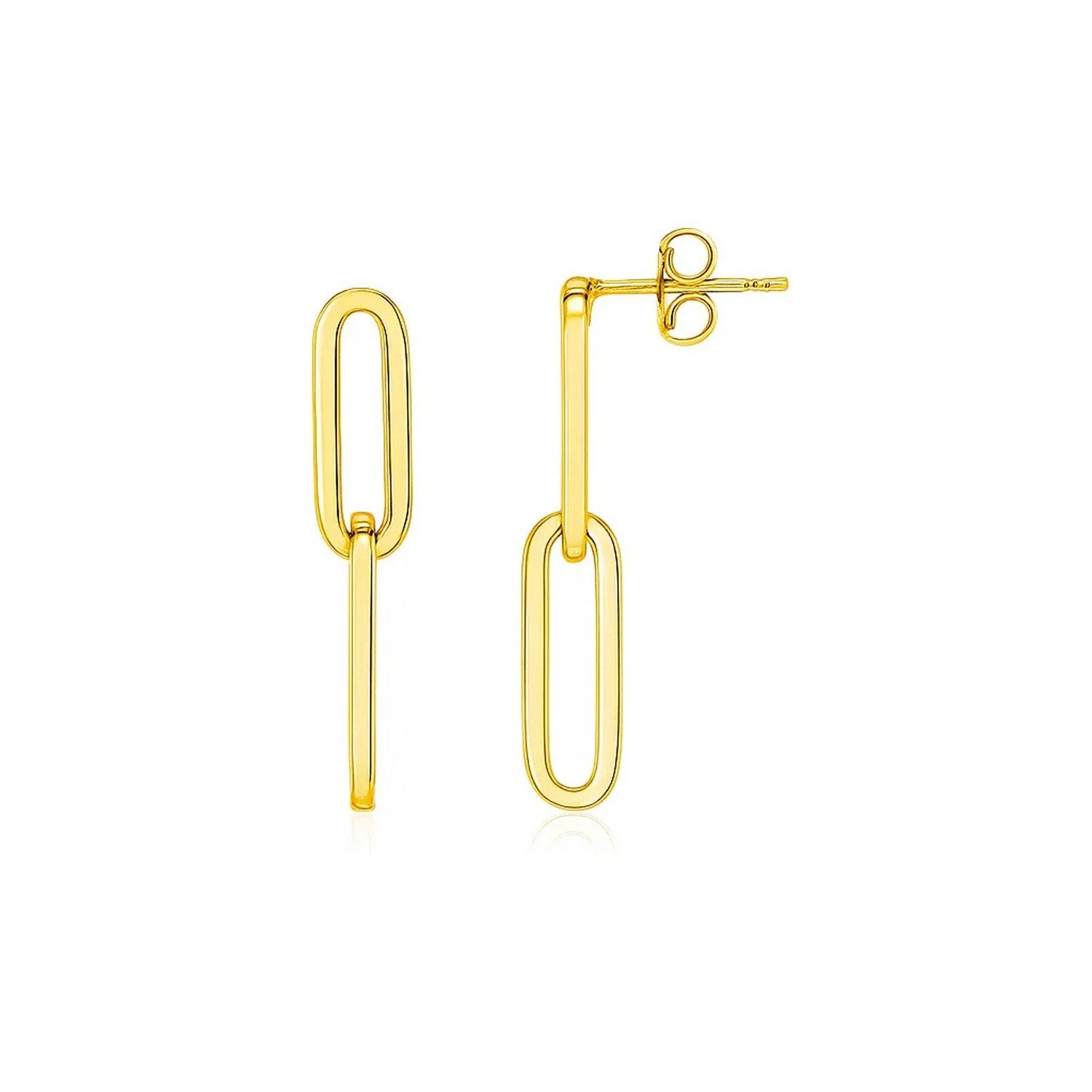 14K Yellow Gold Two Link Paperclip Chain Earrings in a sleek high-contrast midnight luxury editorial style