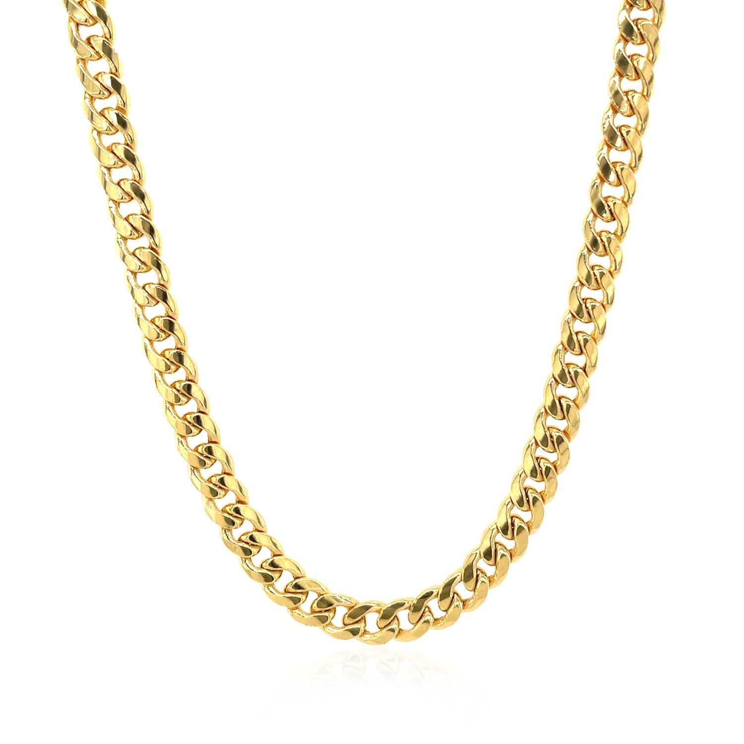 10k Yellow Gold Miami Cuban Semi Solid Chain (4.50 mm) in a sleek high-contrast midnight luxury editorial style