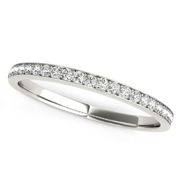 14k White Gold Prong Setting Round Diamond Wedding Band (1/5 cttw) in a sleek high-contrast midnight luxury editorial style