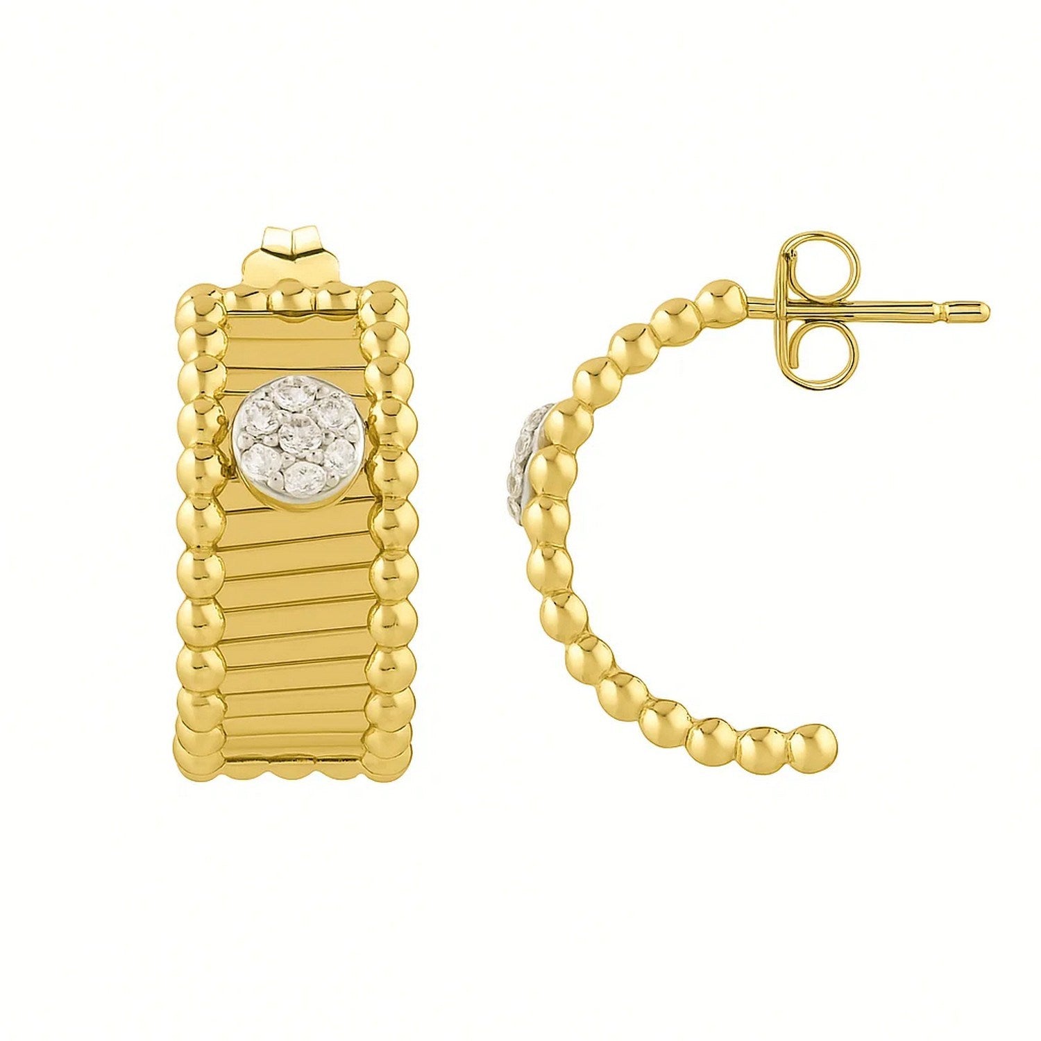 Pallina Half Moon Earrings in 14K Yellow Gold in a sleek high-contrast midnight luxury editorial style