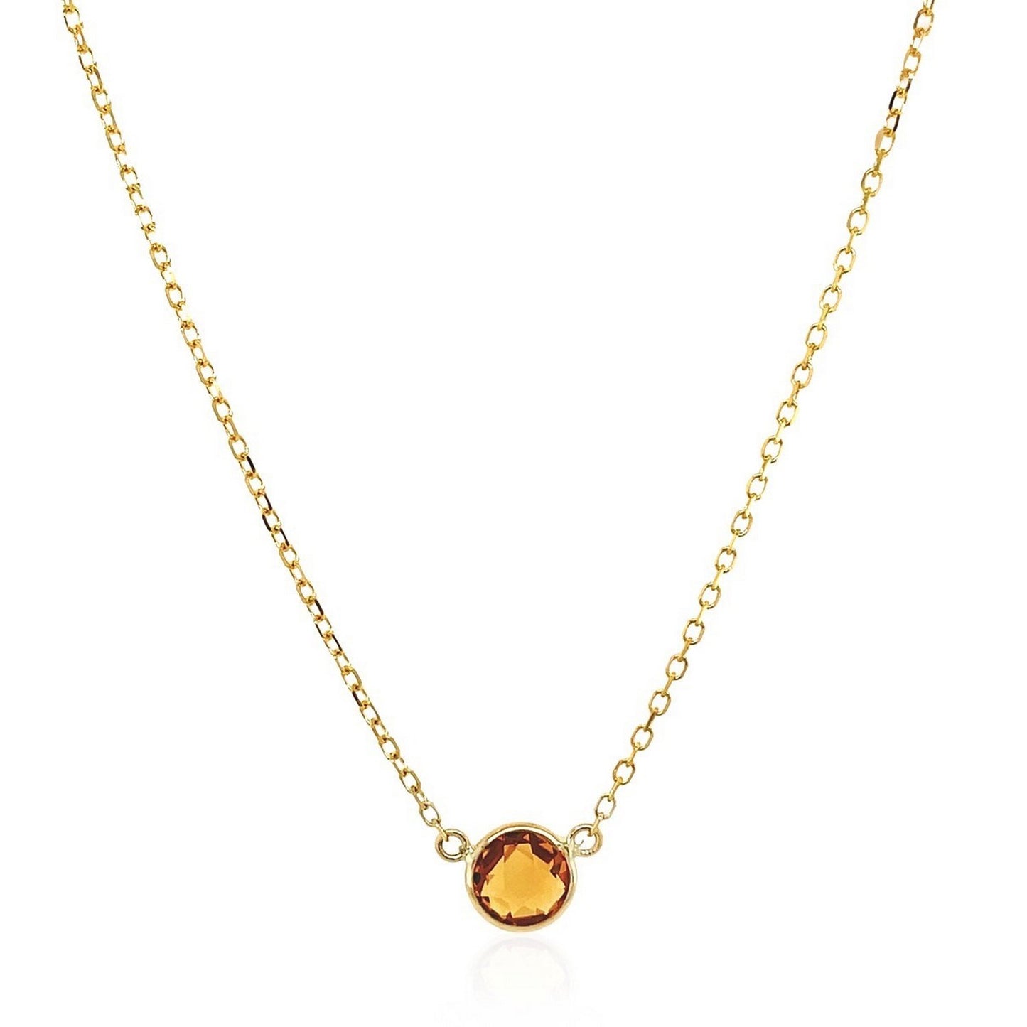 14k Yellow Gold 17 inch Necklace with Round Citrine