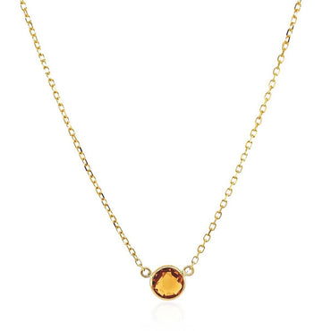 14k Yellow Gold 17 inch Necklace with Round Citrine