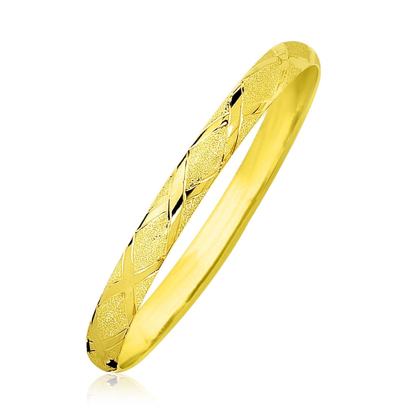 10k Yellow Gold Slender Diamond Pattern Textured Bangle (6.00 mm) in a sleek high-contrast midnight luxury editorial style