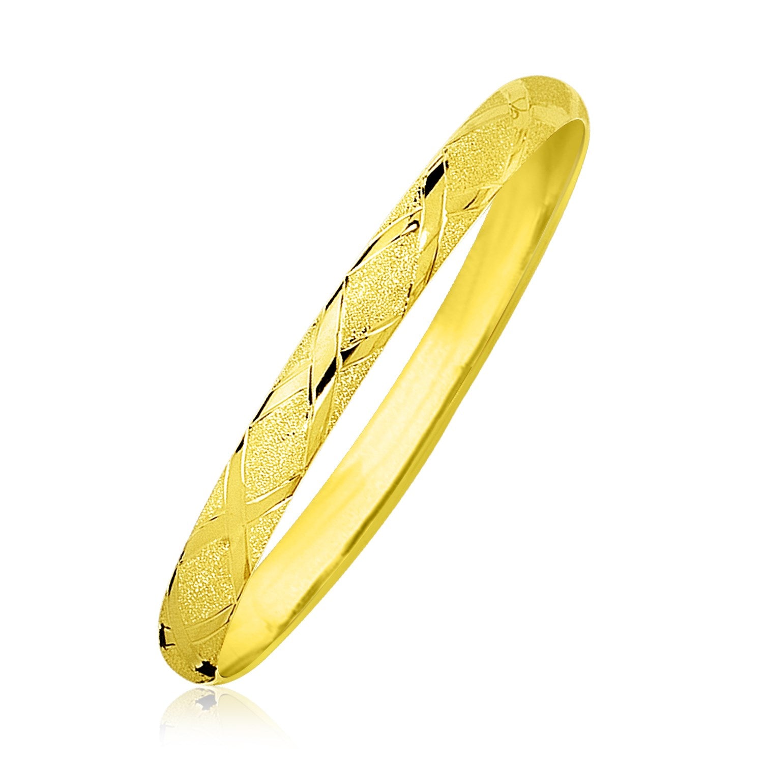 10k Yellow Gold Slender Diamond Pattern Textured Bangle (6.00 mm) in a sleek high-contrast midnight luxury editorial style