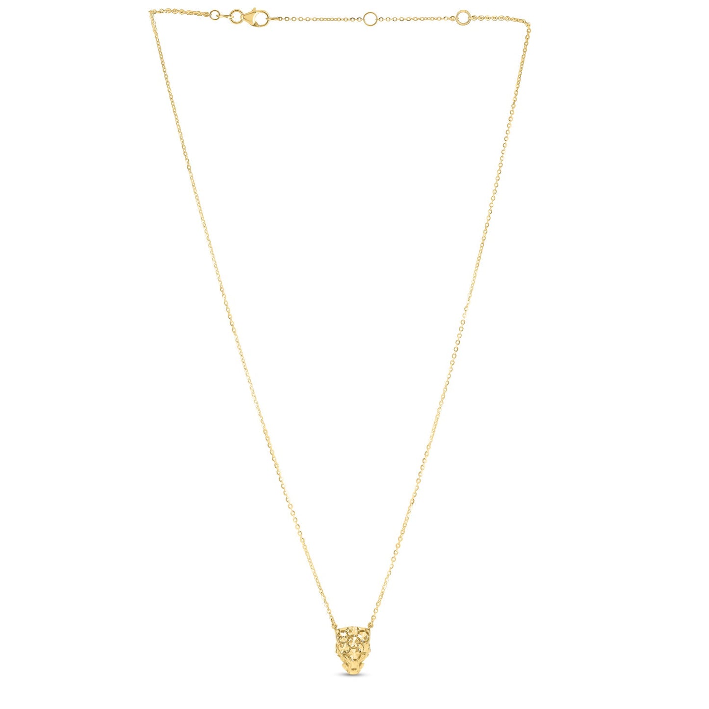 14k Yellow Gold Panther Head Necklace in a sleek high-contrast midnight luxury editorial style