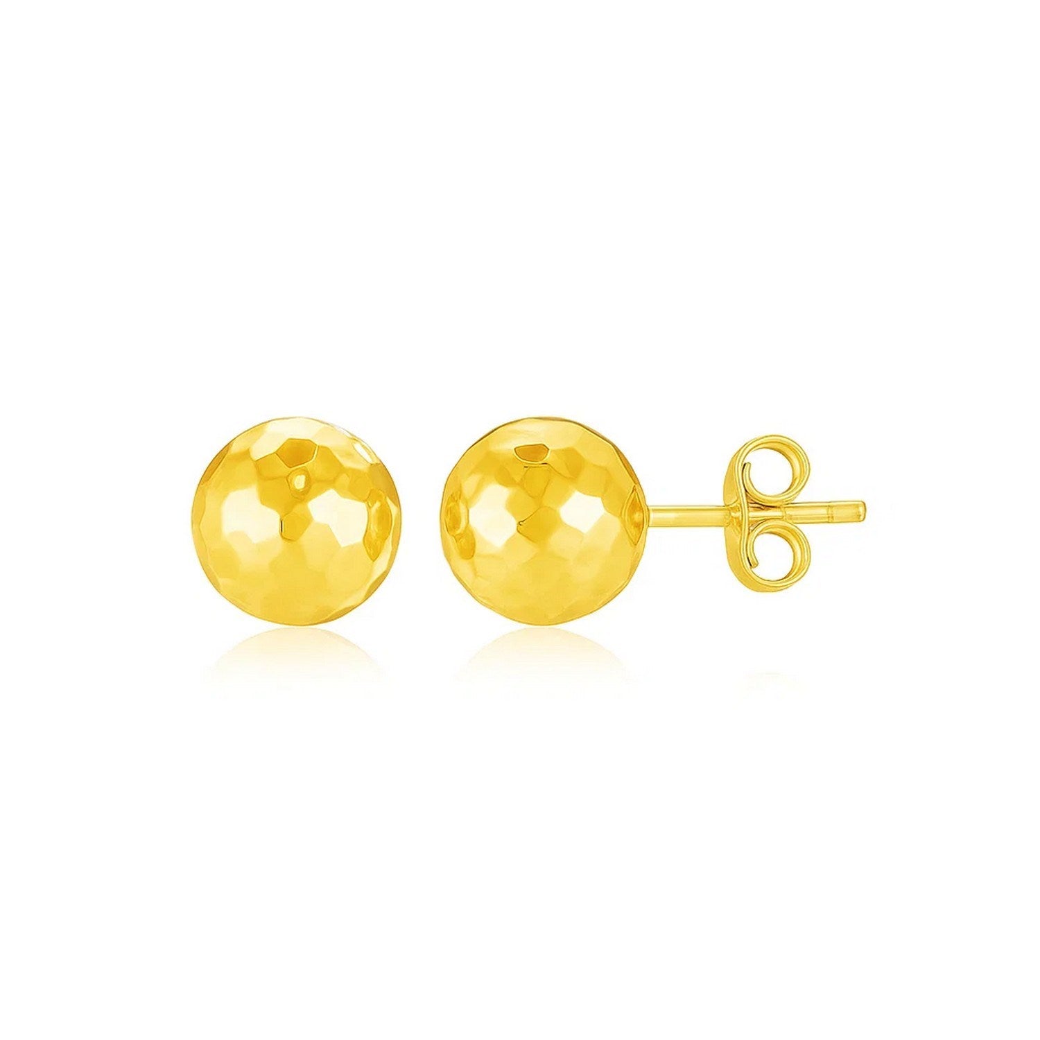 14k Yellow Gold Ball Earrings with Faceted Texture(5mm) in a sleek high-contrast midnight luxury editorial style