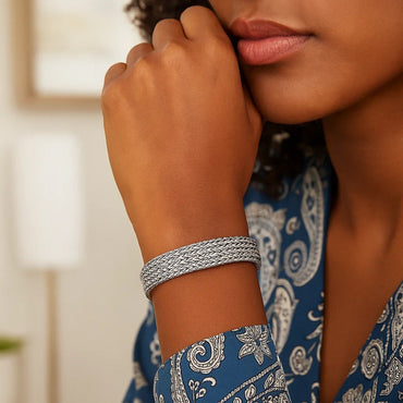 Woven Rope Bracelet with White Sapphire Accented Clasp in Sterling Silver - Peelerie