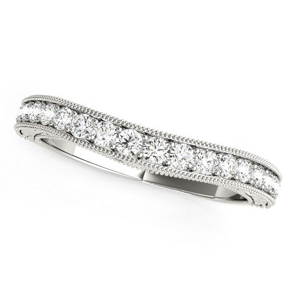 14k White Gold Bead Border Curved Diamond Wedding Ring (1/4 cttw) in a sleek high-contrast midnight luxury editorial style