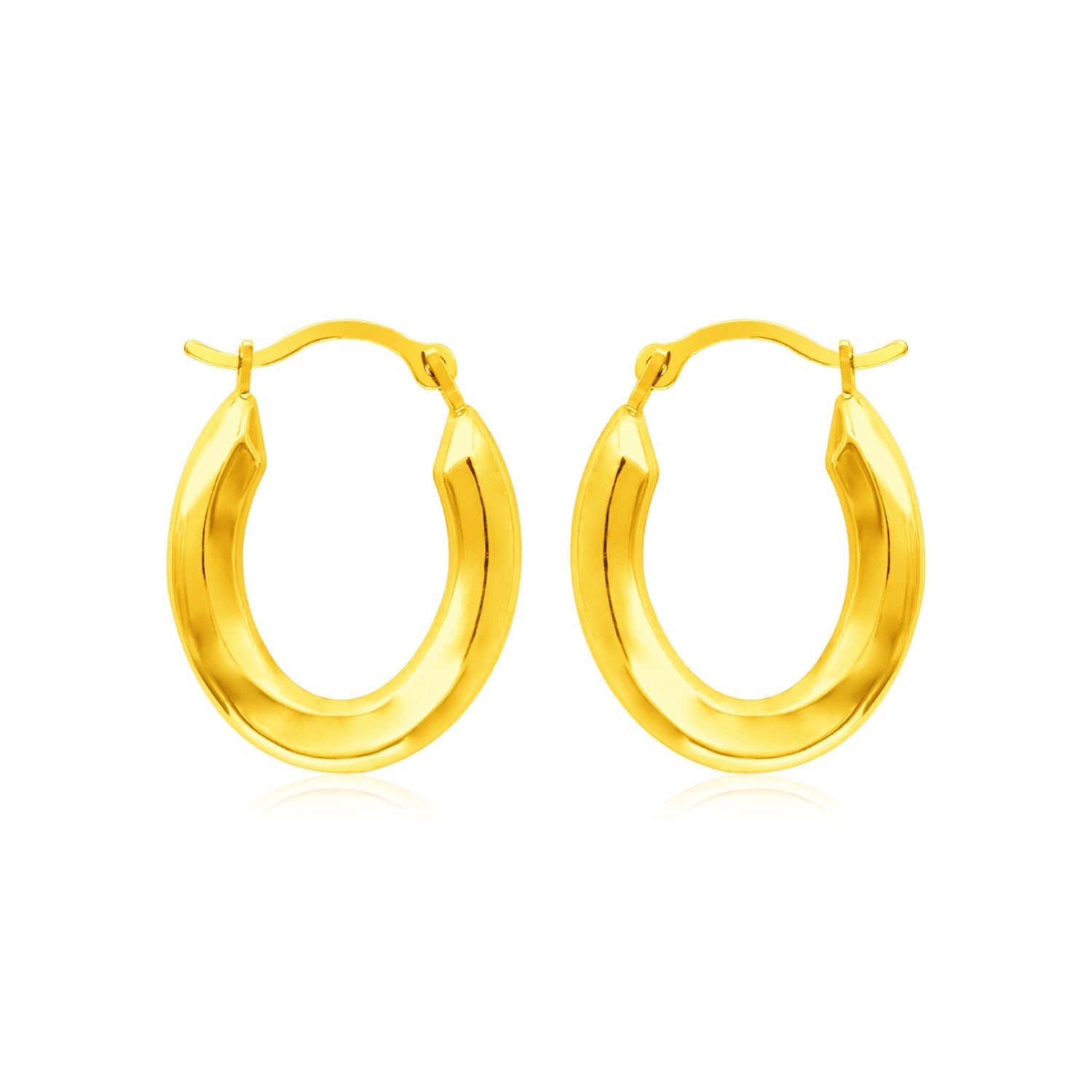 14k Yellow Gold Polished Oval Hoop Earrings in a sleek high-contrast midnight luxury editorial style