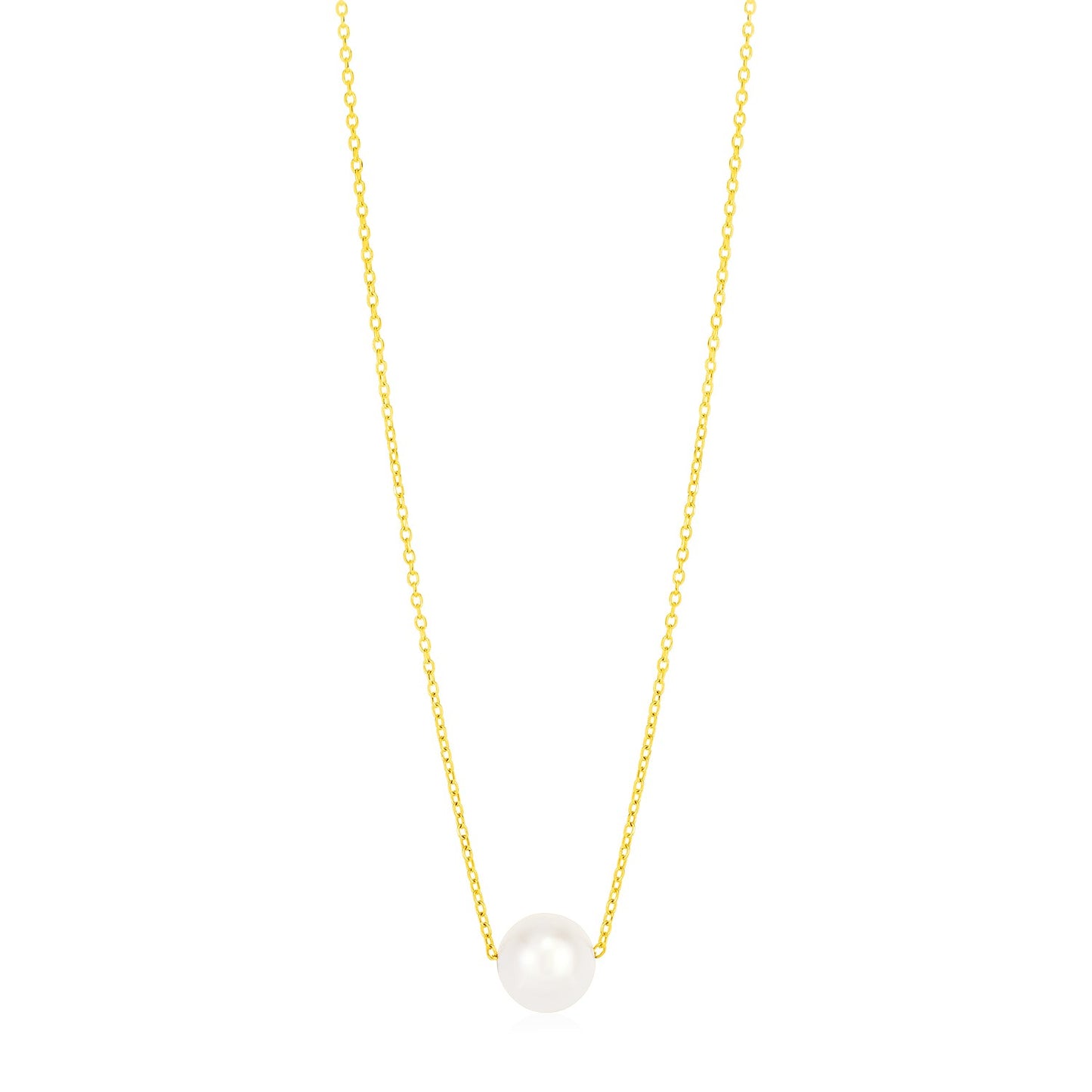 14k Yellow Gold 7mm Pearl Solitaire Necklace in a sleek high-contrast midnight luxury editorial style
