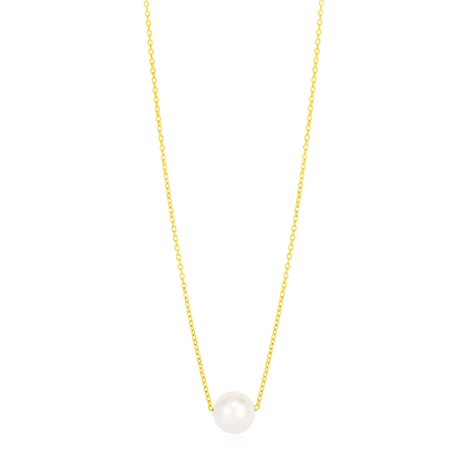 14k Yellow Gold 7mm Pearl Solitaire Necklace in a sleek high-contrast midnight luxury editorial style