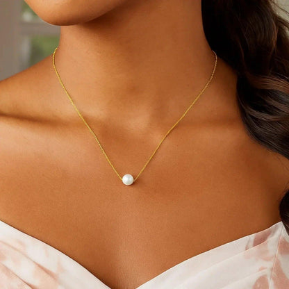 14k Yellow Gold 7mm Pearl Solitaire Necklace - Peelerie