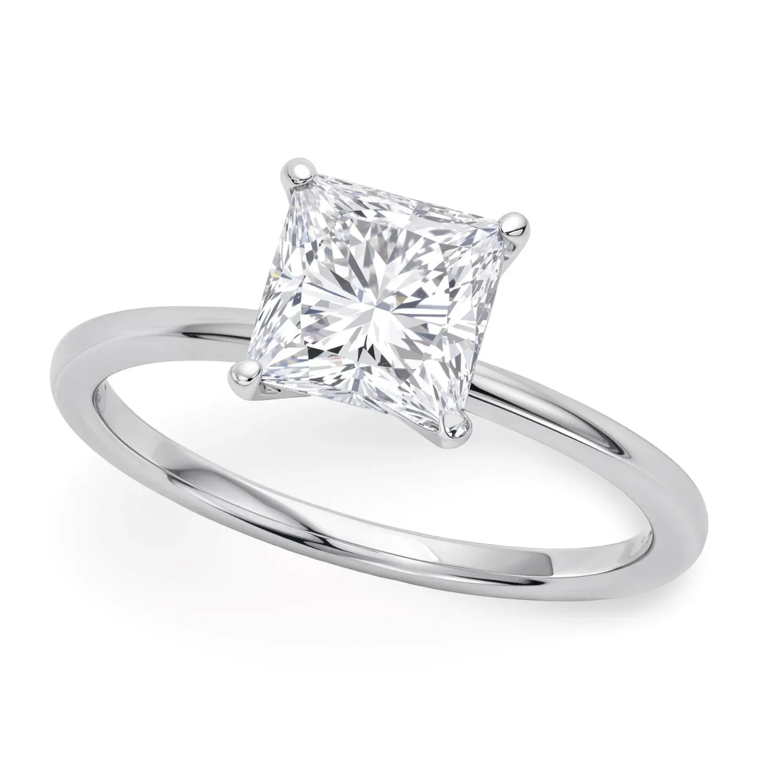 1.50Ct Princess Lab Grown IGI G/VS1 Diamond Ring in 14K White Gold - Peelerie