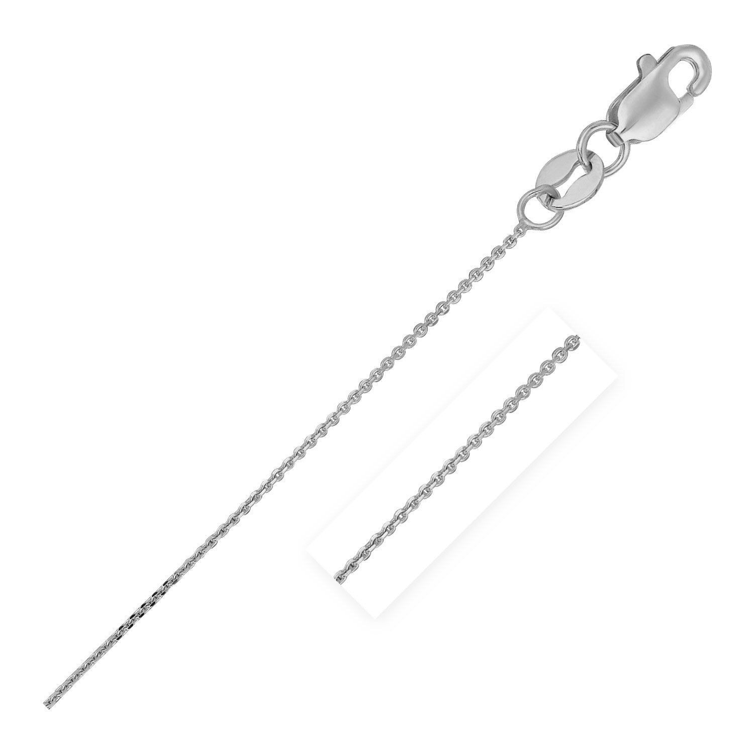 14k White Gold Cable Link Chain (0.50 mm) in a sleek high-contrast midnight luxury editorial style